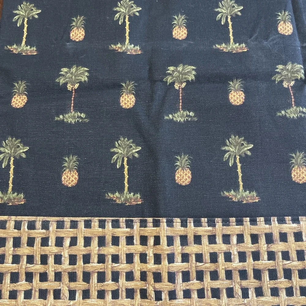 Vintage Waverly Tiki Print Valance Pineapple‎ Palm Tree Tiki Bamboo Hawaii